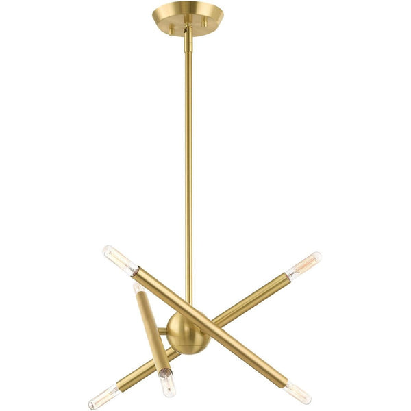 HomeRoots Six Light Dimmable Chandelier – Modern Steel Fixture with Sleek Shades for Versatile Home Ambiance 687463
