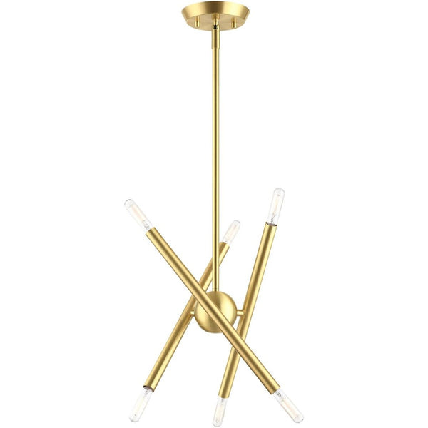 HomeRoots Six Light Dimmable Chandelier – Modern Steel Fixture with Sleek Shades for Versatile Home Ambiance 687463