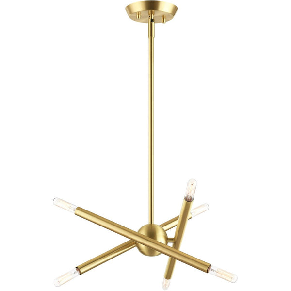 HomeRoots Six Light Dimmable Chandelier – Modern Steel Fixture with Sleek Shades for Versatile Home Ambiance 687463