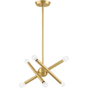 HomeRoots Six Light Dimmable Chandelier – Modern Steel Fixture with Sleek Shades for Versatile Home Ambiance 687463