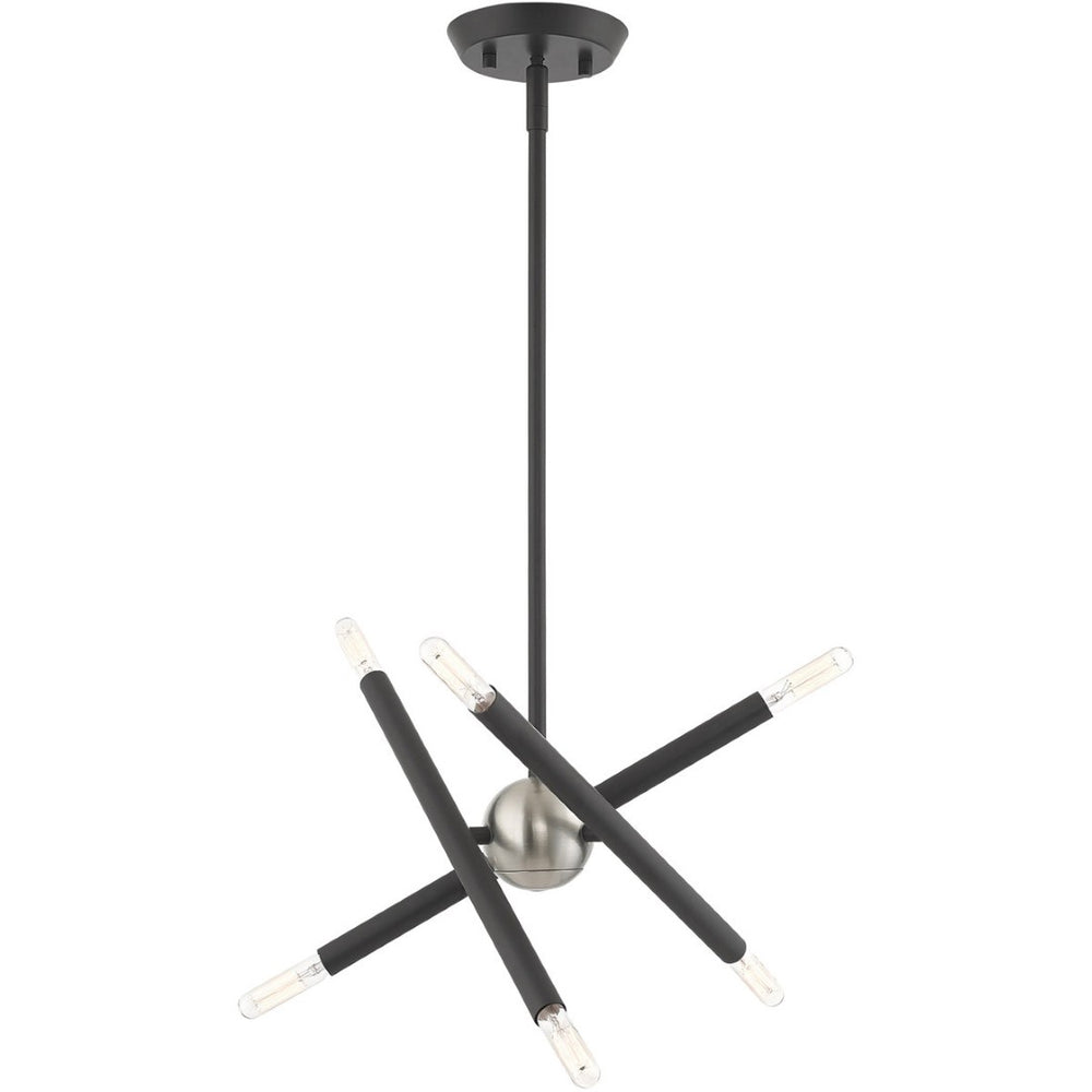HomeRoots Six Light Dimmable Chandelier with Cylinder Shades for Modern Interiors - Adjustable Brightness & Style 687464