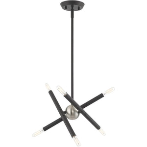 HomeRoots Six Light Dimmable Chandelier with Cylinder Shades for Modern Interiors - Adjustable Brightness & Style 687464