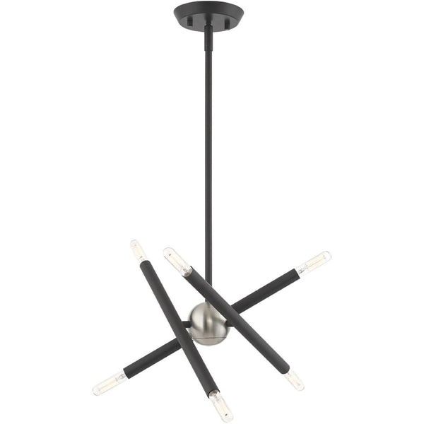 HomeRoots Six Light Dimmable Chandelier with Cylinder Shades for Modern Interiors - Adjustable Brightness & Style 687464