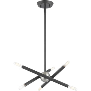HomeRoots Six Light Dimmable Chandelier with Cylinder Shades for Modern Interiors - Adjustable Brightness & Style 687464