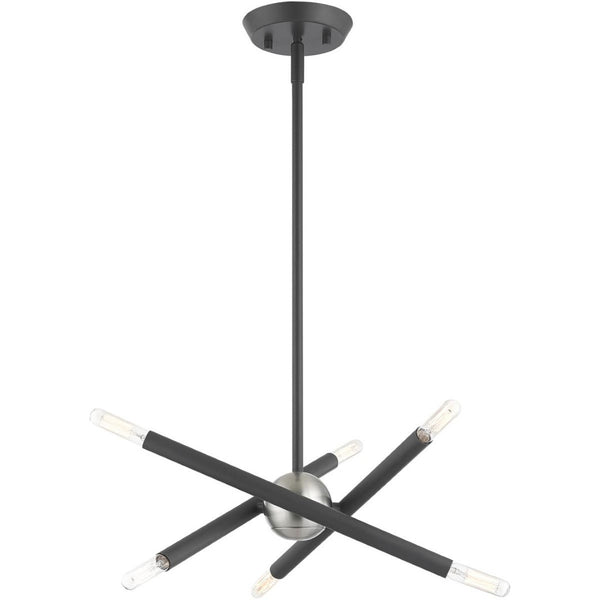 HomeRoots Six Light Dimmable Chandelier with Cylinder Shades for Modern Interiors - Adjustable Brightness & Style 687464