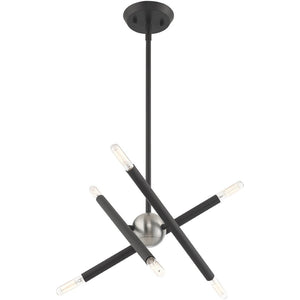 HomeRoots Six Light Dimmable Chandelier with Cylinder Shades for Modern Interiors - Adjustable Brightness & Style 687464