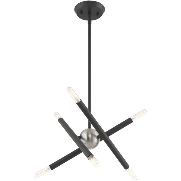 HomeRoots Six Light Dimmable Chandelier with Cylinder Shades for Modern Interiors - Adjustable Brightness & Style 687464