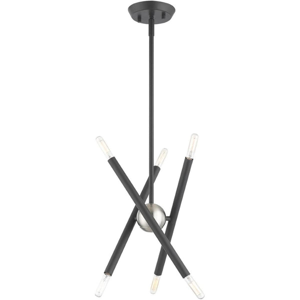HomeRoots Six Light Dimmable Chandelier with Cylinder Shades for Modern Interiors - Adjustable Brightness & Style 687464