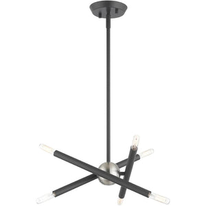 HomeRoots Six Light Dimmable Chandelier with Cylinder Shades for Modern Interiors - Adjustable Brightness & Style 687464