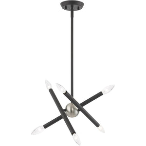 HomeRoots Six Light Dimmable Chandelier with Cylinder Shades for Modern Interiors - Adjustable Brightness & Style 687464