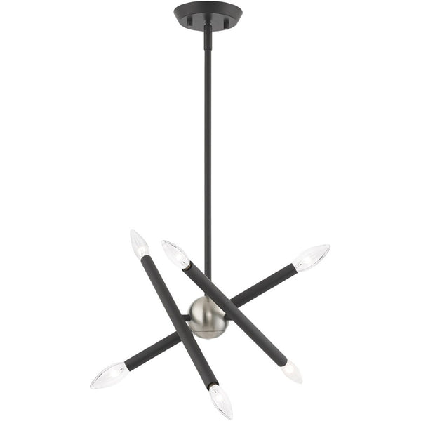 HomeRoots Six Light Dimmable Chandelier with Cylinder Shades for Modern Interiors - Adjustable Brightness & Style 687464