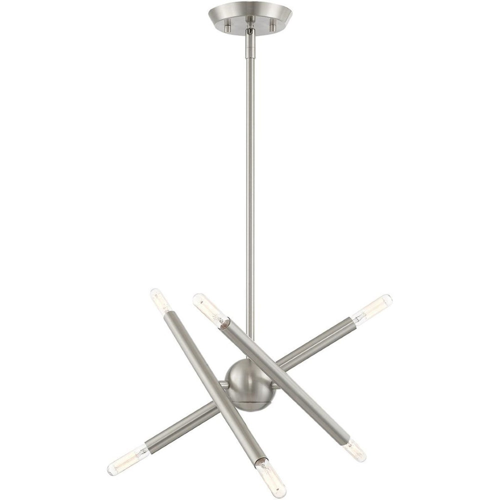 HomeRoots Six Light Dimmable Chandelier - Modern Cylinder Shades, Steel Design for Dining Rooms & Entryways 687465