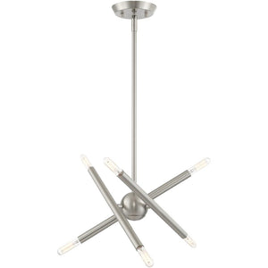 HomeRoots Six Light Dimmable Chandelier - Modern Cylinder Shades, Steel Design for Dining Rooms & Entryways 687465