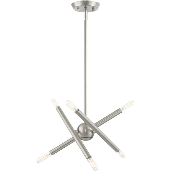 HomeRoots Six Light Dimmable Chandelier - Modern Cylinder Shades, Steel Design for Dining Rooms & Entryways 687465