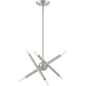 HomeRoots Six Light Dimmable Chandelier - Modern Cylinder Shades, Steel Design for Dining Rooms & Entryways 687465
