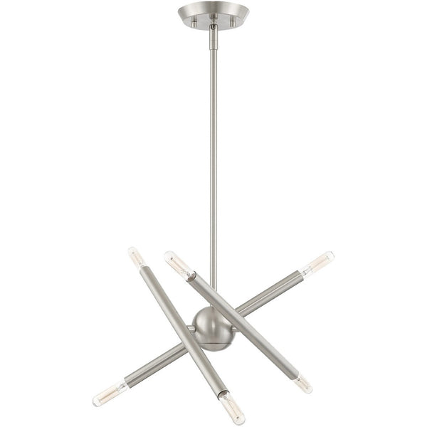 HomeRoots Six Light Dimmable Chandelier - Modern Cylinder Shades, Steel Design for Dining Rooms & Entryways 687465