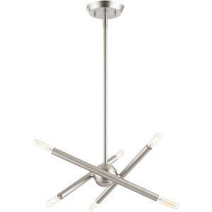 HomeRoots Six Light Dimmable Chandelier - Modern Cylinder Shades, Steel Design for Dining Rooms & Entryways 687465