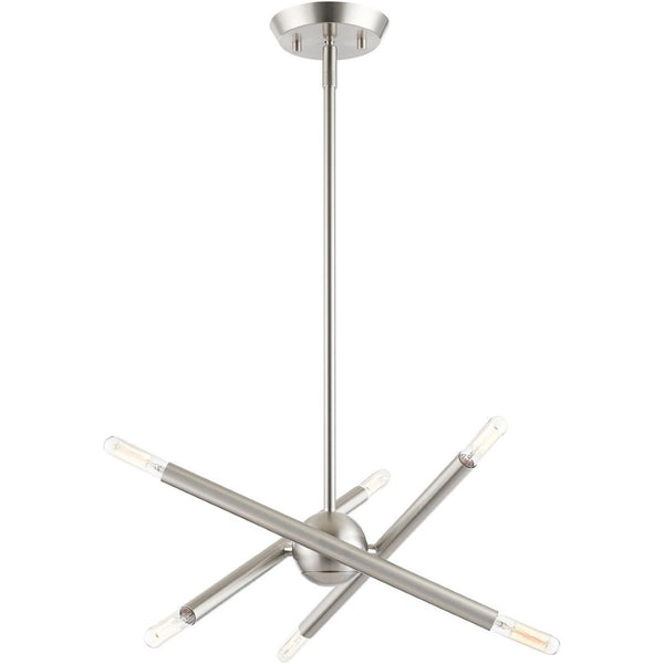 HomeRoots Six Light Dimmable Chandelier - Modern Cylinder Shades, Steel Design for Dining Rooms & Entryways 687465