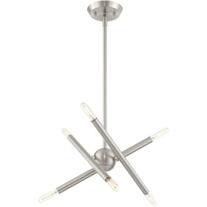HomeRoots Six Light Dimmable Chandelier - Modern Cylinder Shades, Steel Design for Dining Rooms & Entryways 687465