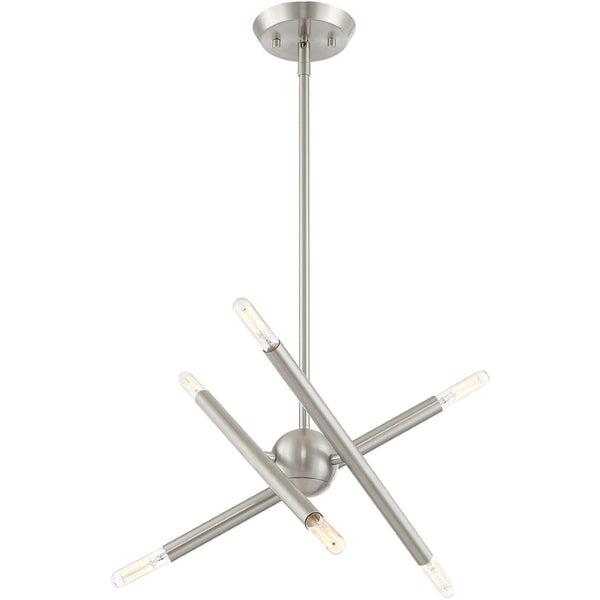 HomeRoots Six Light Dimmable Chandelier - Modern Cylinder Shades, Steel Design for Dining Rooms & Entryways 687465