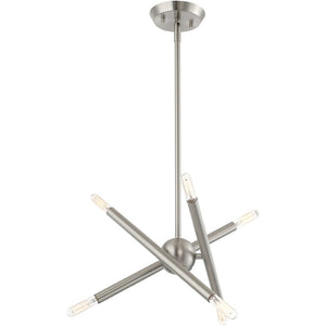 HomeRoots Six Light Dimmable Chandelier - Modern Cylinder Shades, Steel Design for Dining Rooms & Entryways 687465
