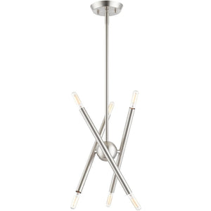 HomeRoots Six Light Dimmable Chandelier - Modern Cylinder Shades, Steel Design for Dining Rooms & Entryways 687465