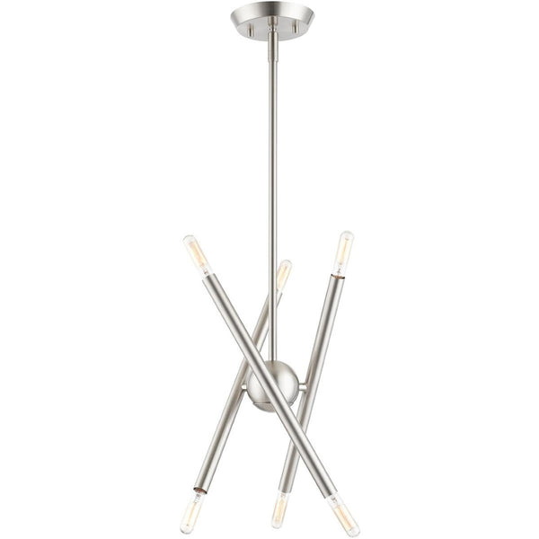 HomeRoots Six Light Dimmable Chandelier - Modern Cylinder Shades, Steel Design for Dining Rooms & Entryways 687465