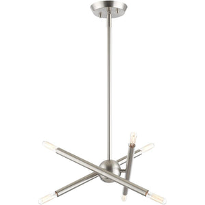 HomeRoots Six Light Dimmable Chandelier - Modern Cylinder Shades, Steel Design for Dining Rooms & Entryways 687465