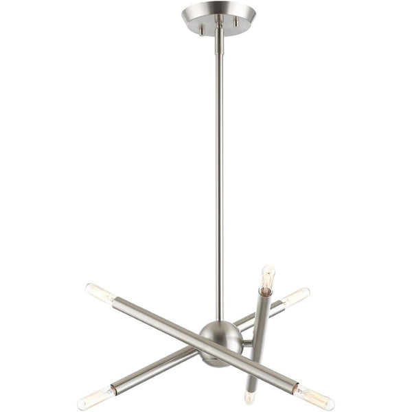 HomeRoots Six Light Dimmable Chandelier - Modern Cylinder Shades, Steel Design for Dining Rooms & Entryways 687465