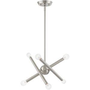 HomeRoots Six Light Dimmable Chandelier - Modern Cylinder Shades, Steel Design for Dining Rooms & Entryways 687465
