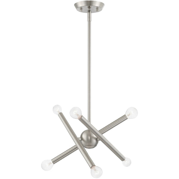HomeRoots Six Light Dimmable Chandelier - Modern Cylinder Shades, Steel Design for Dining Rooms & Entryways 687465