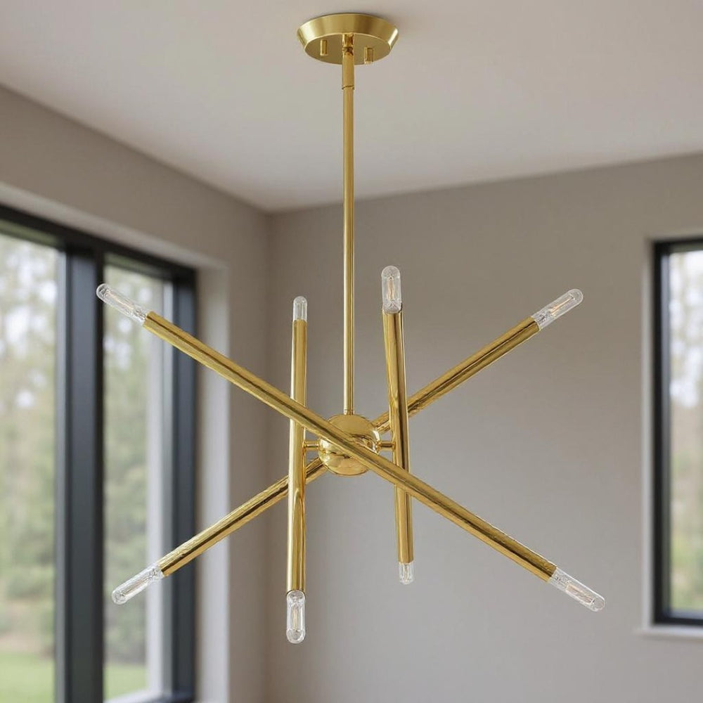 HomeRoots Eight Light Dimmable Chandelier – Modern Cylindrical Design with Steel Shades for Versatile Illumination 687466