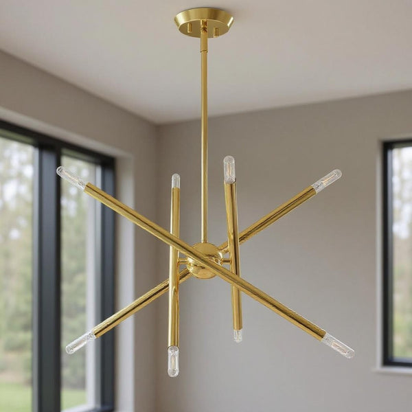 HomeRoots Eight Light Dimmable Chandelier – Modern Cylindrical Design with Steel Shades for Versatile Illumination 687466