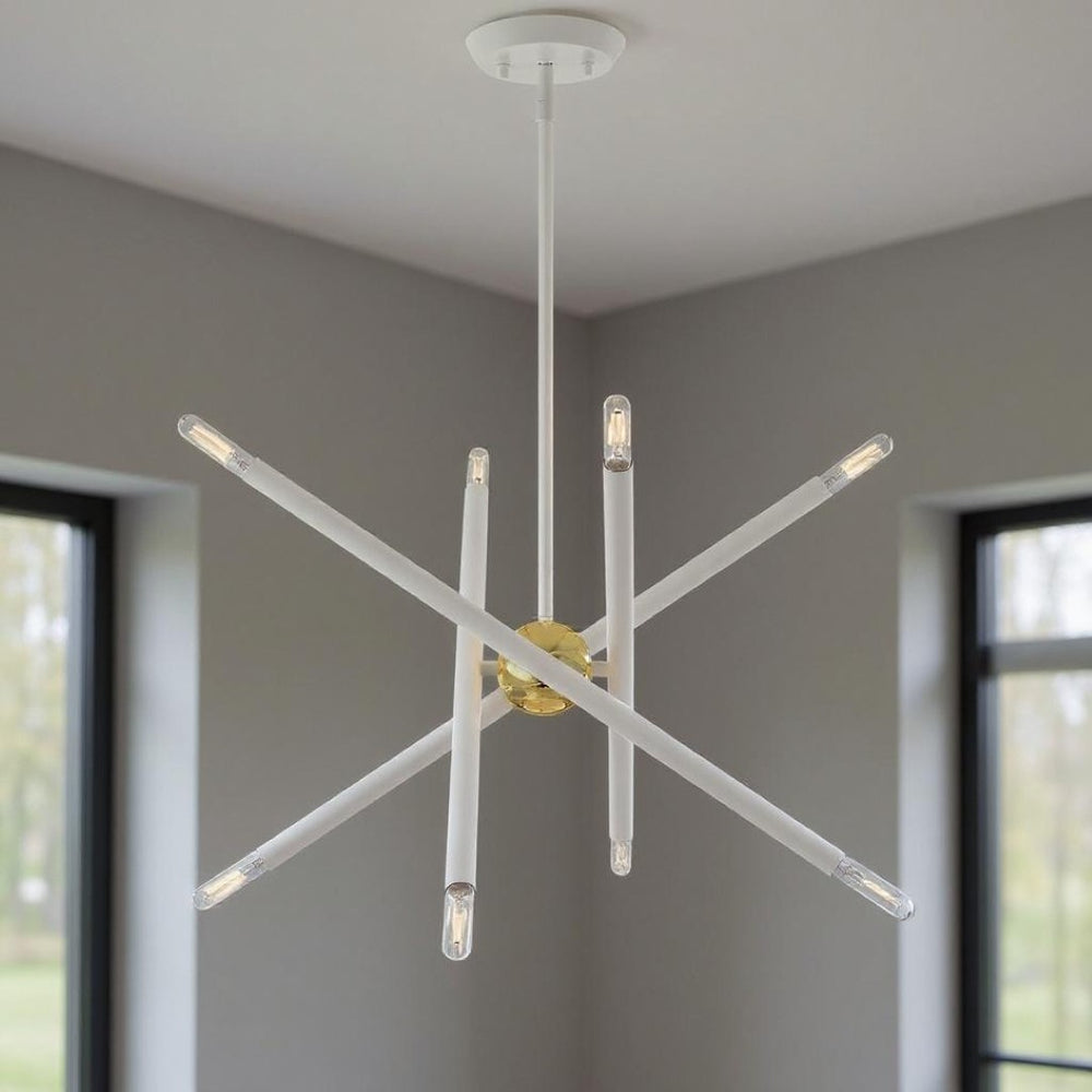 HomeRoots Eight Light Dimmable Chandelier - Modern Cylindrical Steel Shades for Versatile Ceiling Styles 687467