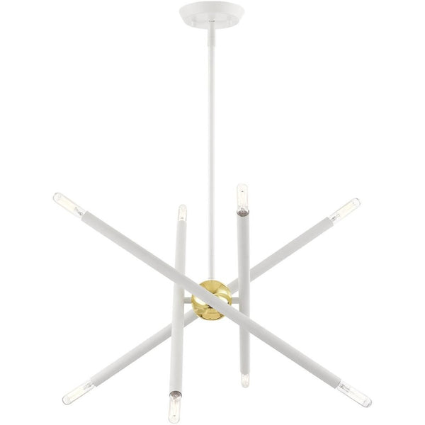HomeRoots Eight Light Dimmable Chandelier - Modern Cylindrical Steel Shades for Versatile Ceiling Styles 687467