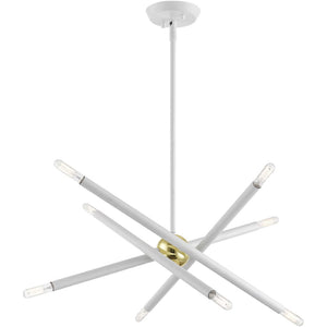 HomeRoots Eight Light Dimmable Chandelier - Modern Cylindrical Steel Shades for Versatile Ceiling Styles 687467