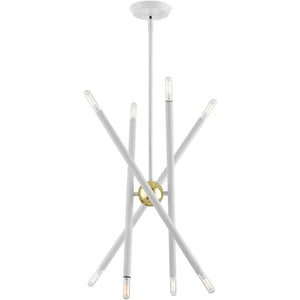 HomeRoots Eight Light Dimmable Chandelier - Modern Cylindrical Steel Shades for Versatile Ceiling Styles 687467