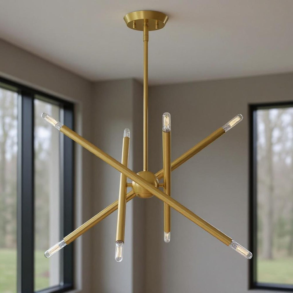 HomeRoots Eight Light Dimmable Chandelier - Modern Cylindrical Shades for Stylish Brightness in Any Space 687468