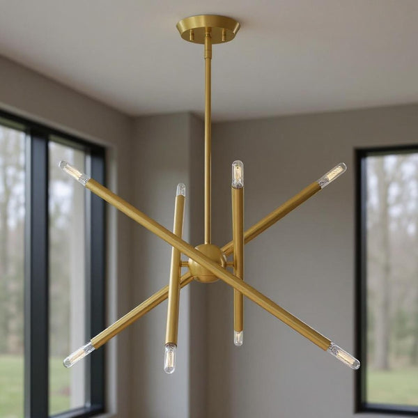 HomeRoots Eight Light Dimmable Chandelier - Modern Cylindrical Shades for Stylish Brightness in Any Space 687468