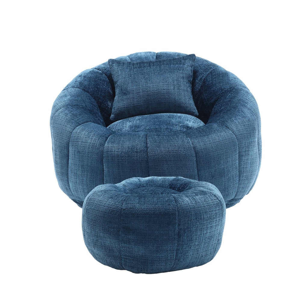 English Elm UNITED Cloud-Luxe Chenille Memory Foam Bean Bag Chair with Ottoman and Pillow for Ultimate Comfort Peacock Blue W1568P361694