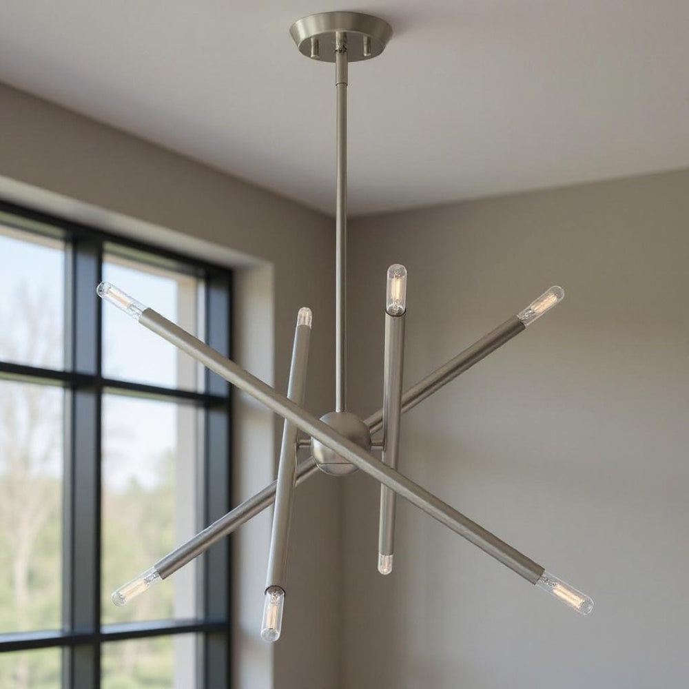 HomeRoots Eight Light Dimmable Chandelier - Contemporary Cylinder Shades for Modern Homes & Versatile Spaces 687470
