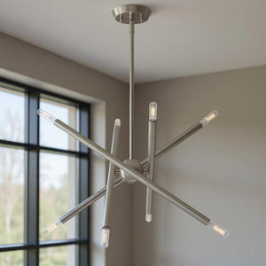 HomeRoots Eight Light Dimmable Chandelier - Contemporary Cylinder Shades for Modern Homes & Versatile Spaces 687470