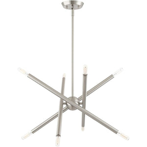 HomeRoots Eight Light Dimmable Chandelier - Contemporary Cylinder Shades for Modern Homes & Versatile Spaces 687470