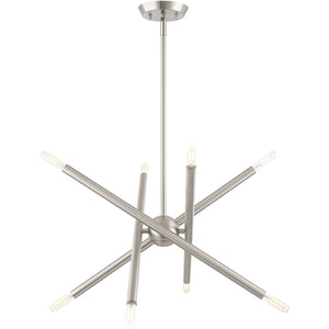 HomeRoots Eight Light Dimmable Chandelier - Contemporary Cylinder Shades for Modern Homes & Versatile Spaces 687470