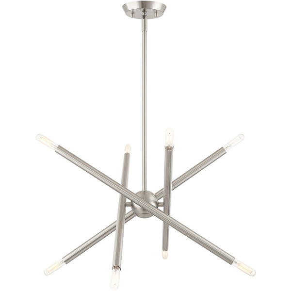 HomeRoots Eight Light Dimmable Chandelier - Contemporary Cylinder Shades for Modern Homes & Versatile Spaces 687470