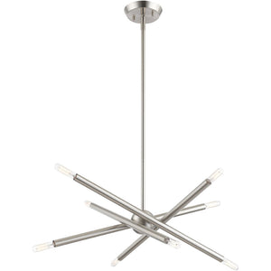 HomeRoots Eight Light Dimmable Chandelier - Contemporary Cylinder Shades for Modern Homes & Versatile Spaces 687470
