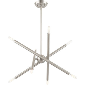 HomeRoots Eight Light Dimmable Chandelier - Contemporary Cylinder Shades for Modern Homes & Versatile Spaces 687470