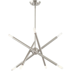 HomeRoots Eight Light Dimmable Chandelier - Contemporary Cylinder Shades for Modern Homes & Versatile Spaces 687470