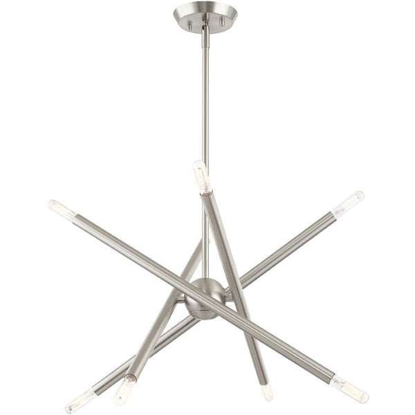 HomeRoots Eight Light Dimmable Chandelier - Contemporary Cylinder Shades for Modern Homes & Versatile Spaces 687470