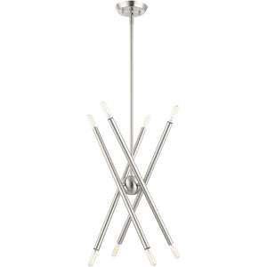 HomeRoots Eight Light Dimmable Chandelier - Contemporary Cylinder Shades for Modern Homes & Versatile Spaces 687470